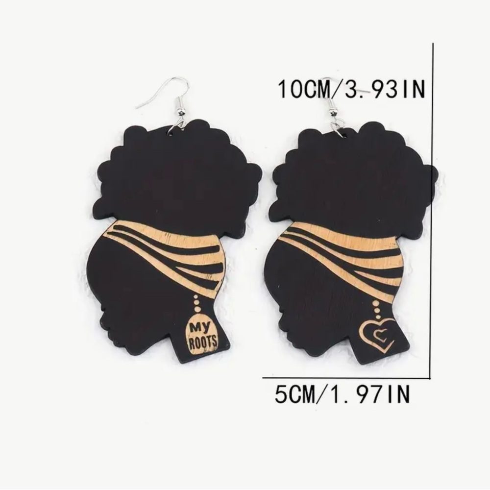 Afro Natural Hair African Inspired Wooden Fishhook Earring Set Lightweight - Picture 5 of 5